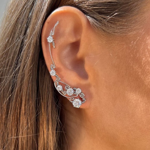 LUNA ear climbers with CZ diamonds - Sterling Silver 925 - Picture 2 of 6